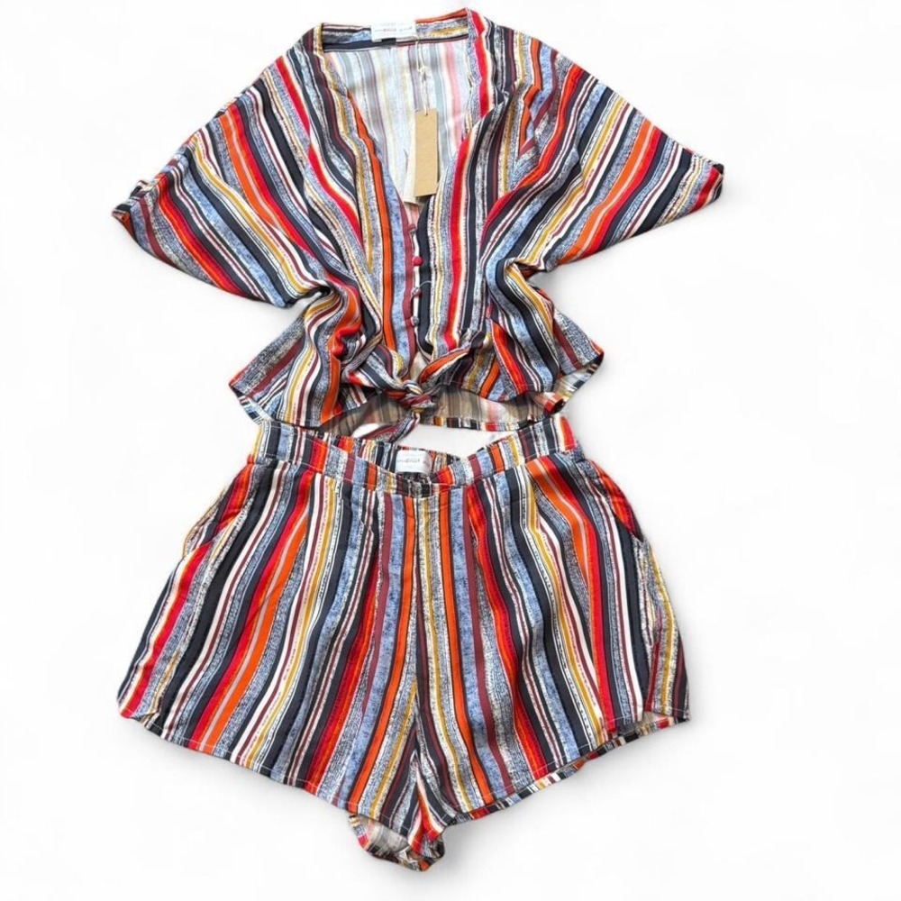 Mustard Seed Colorful Striped Top/Short Set, Women's Size S